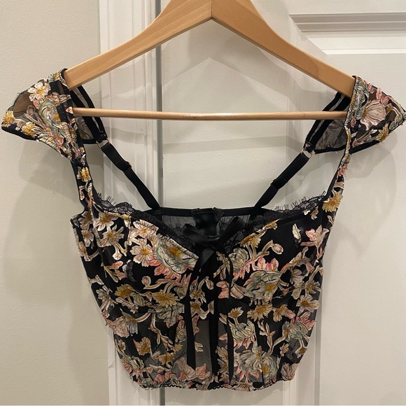 Victoria's Secret Tops - Floral Victoria’s Secret Embroidered Cap-Sleeve Bustier